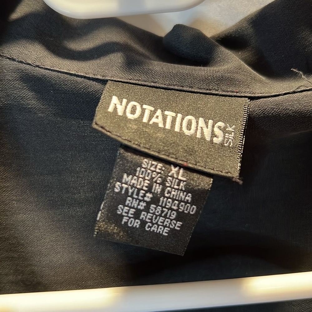 Notations 100% Silk Button Down 3/4 Sleeve Black … - image 2